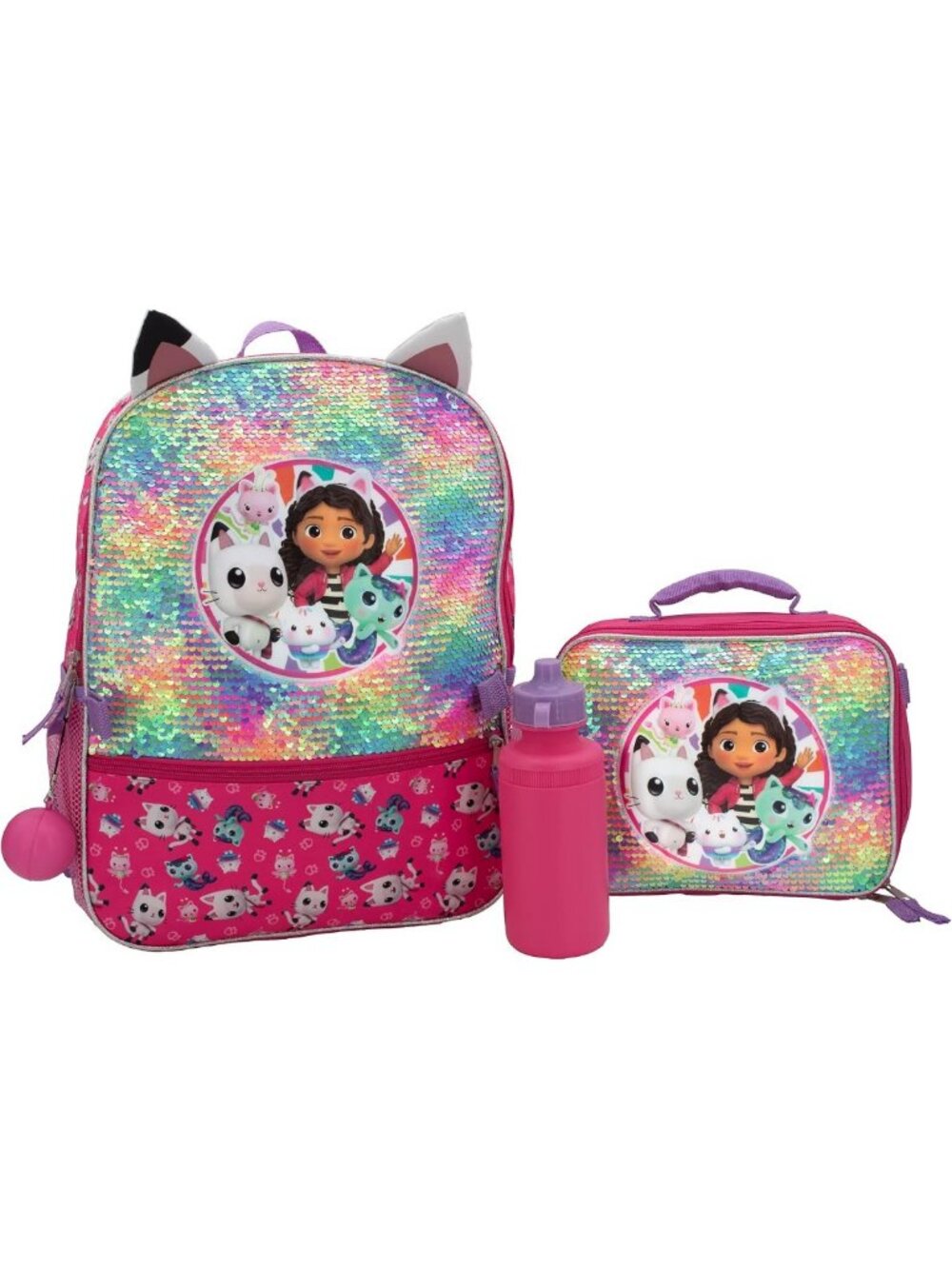 4-Piece Flip Sequin Backpack Set for Girls - 16" School Bag with Front Pocket